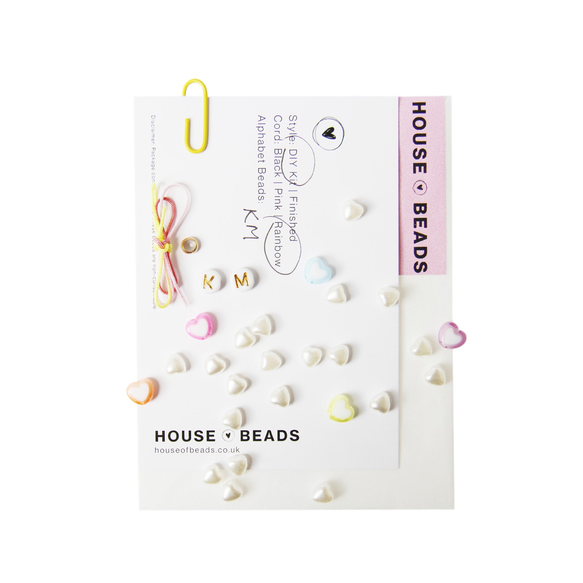 House of Beads Love Heart Friendship Bracelet Kit, showing beads, thread and and gift card