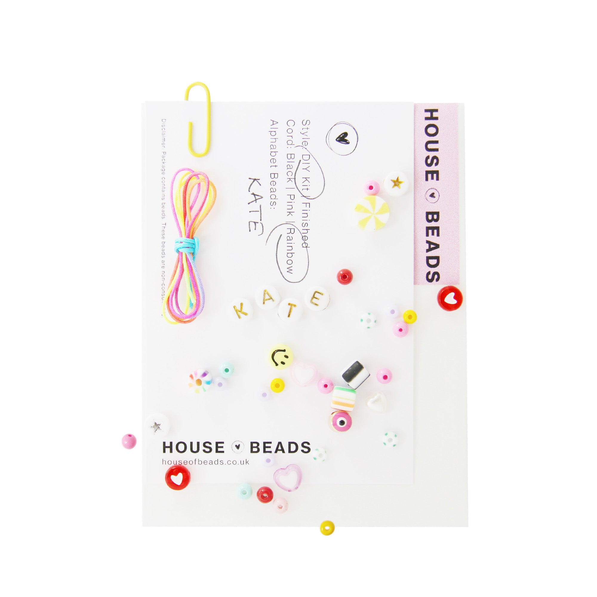 House of Beads Pick and Mix Friendship Bracelet Kit showcasing a selection of colourful beads, thread and gift card