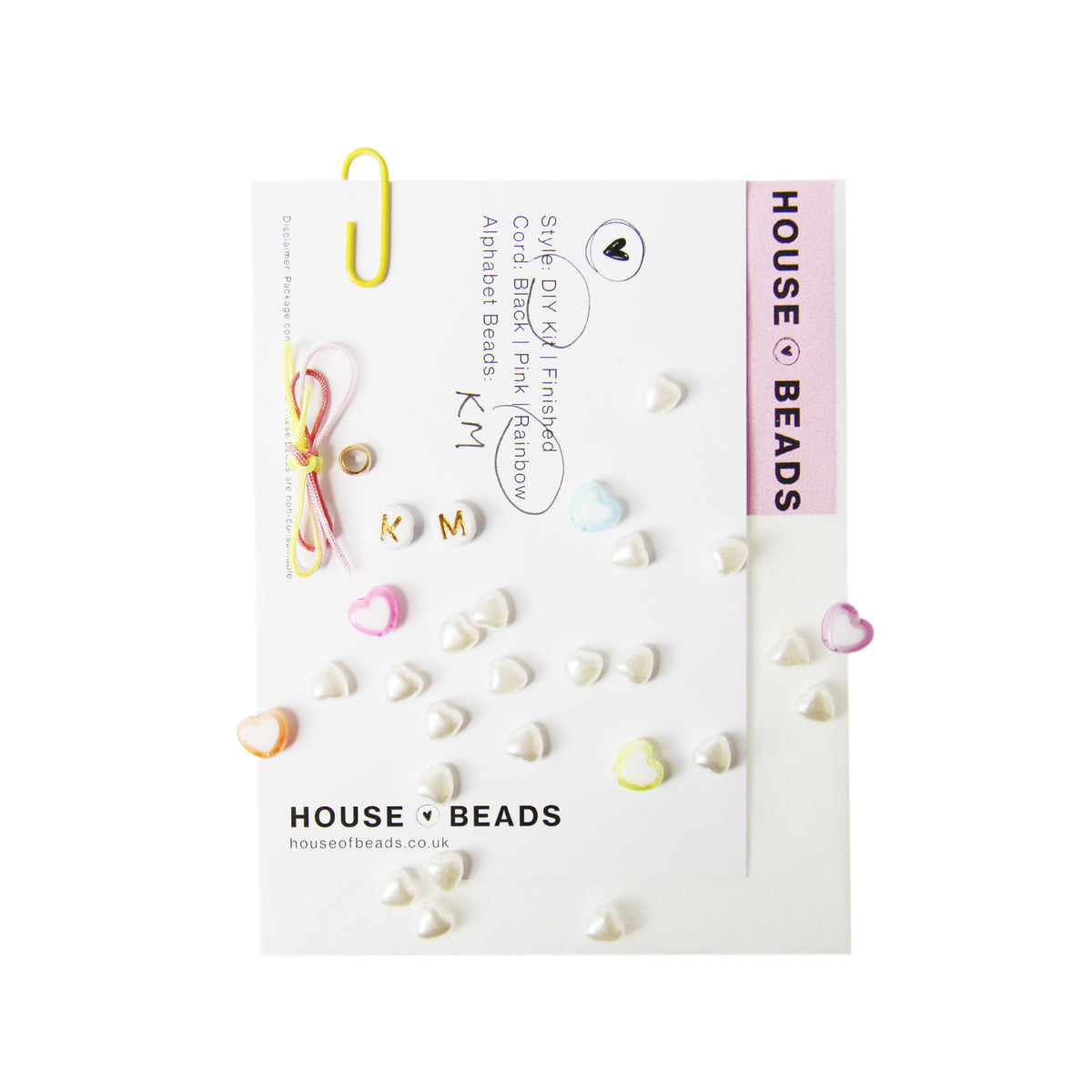 House of Beads Love Heart Friendship Bracelet Kit, showing beads, thread and and gift card