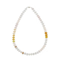 Necklace with a mix of natural rondelle gemstone beads on a white background